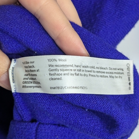 Eileen Fisher Wool Cowlneck Sweater Lightweight- Cobalt Blue, size SM - Picture 4 of 5